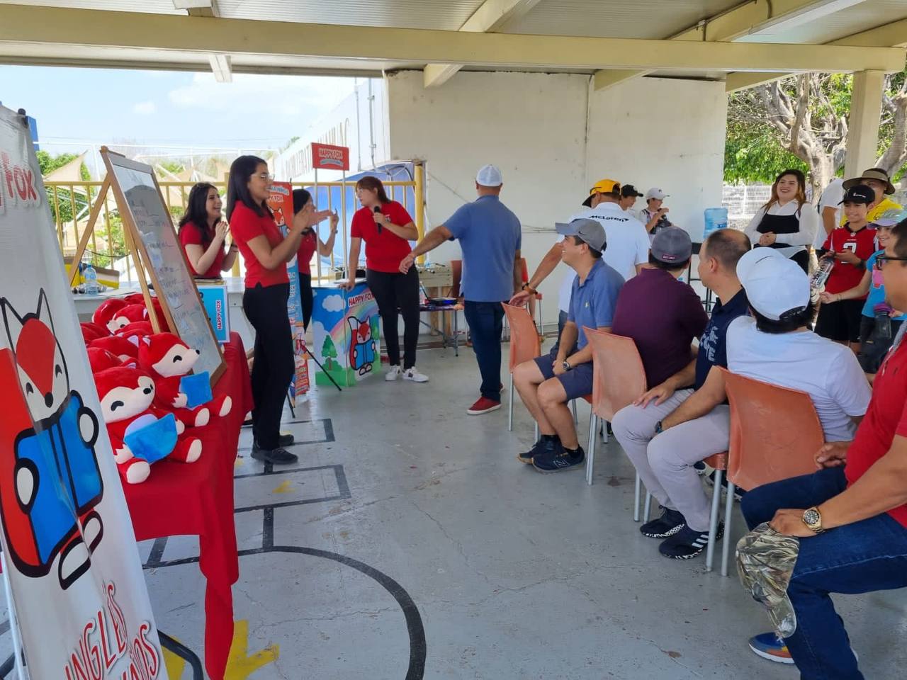 Street-level shot of EFA user crossing neon alley
